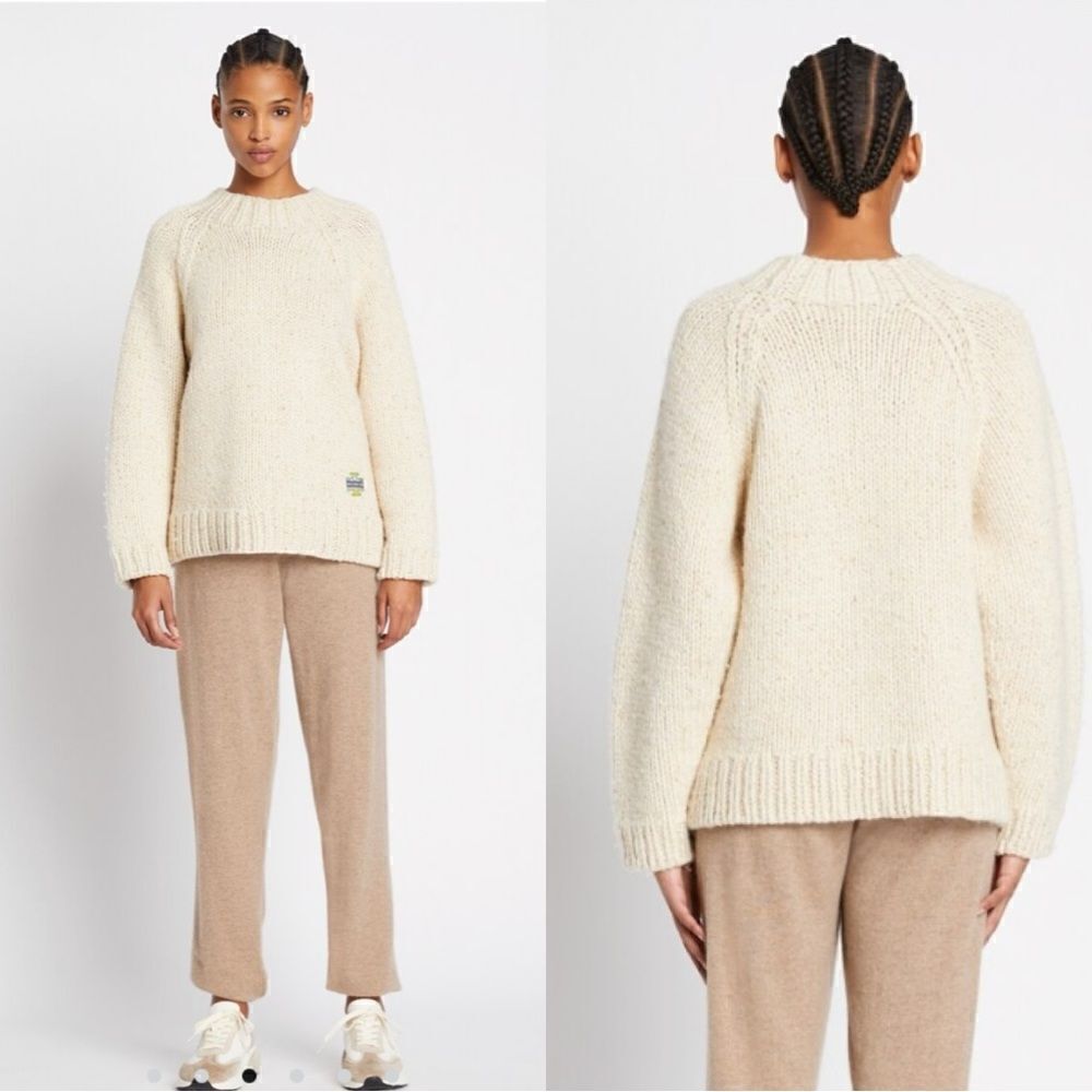 Tory Burch Speckled Hand Knit Wool Cotton Cream Dress Sweater Cowl Size M